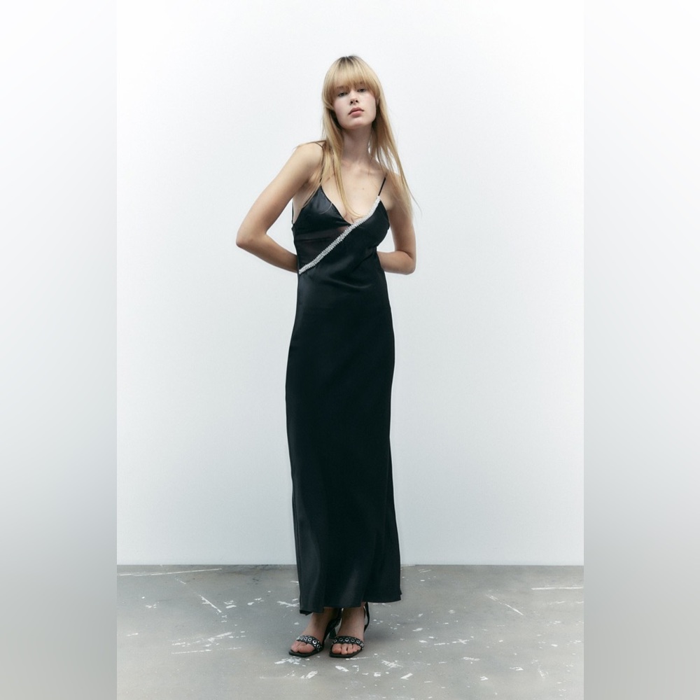 Zara Satin Effect Rhinestone Midi Dress